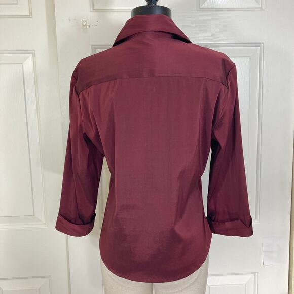 Burgundy button down shirt Alice & Trixie ladies medium cuffed 3/4 sleeve blouse - Picture 5 of 10